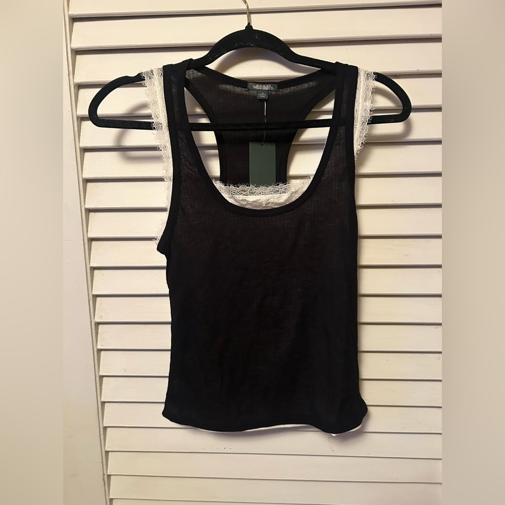 Universal Thread Black Lace Trim Tank Top S | Sheer Mesh Layering Camisole | NWT